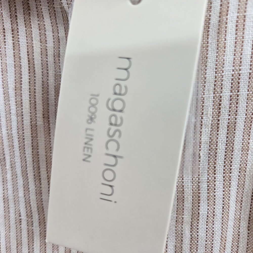 Magaschoni Creme Brown Striped Linen Cotton Pockets Maxi Dress Small - Picture 15 of 16